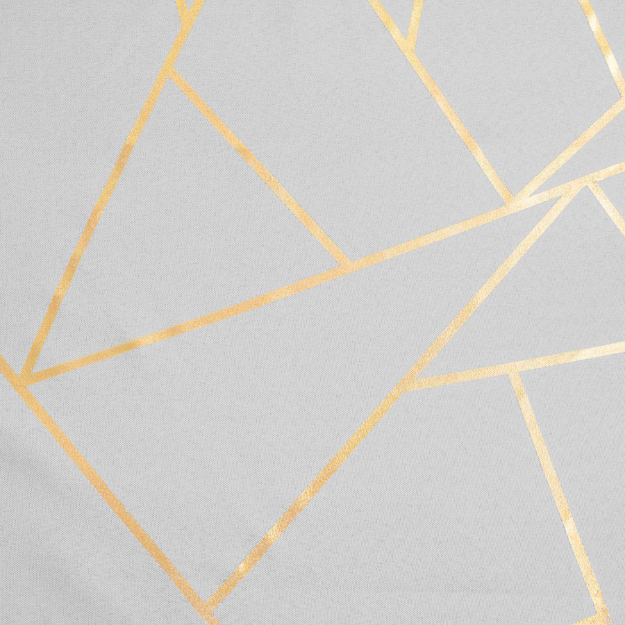 9ft Silver With Gold Foil Geometric Pattern Table Runner#whtbkgd