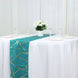 9 Feet Teal Table Runner With Gold Foil Geometric Pattern