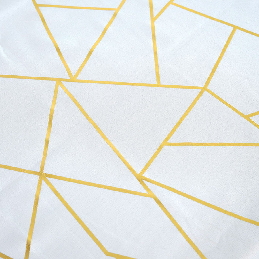 9ft White With Gold Foil Geometric Pattern Table Runner#whtbkgd