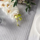 9Ft Silver Glamorous Sequin Print Table Runner, Disposable Paper Table Runner