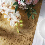 9Ft Gold Glamorous Vintage Floral Table Runner, Disposable Paper Table Runner