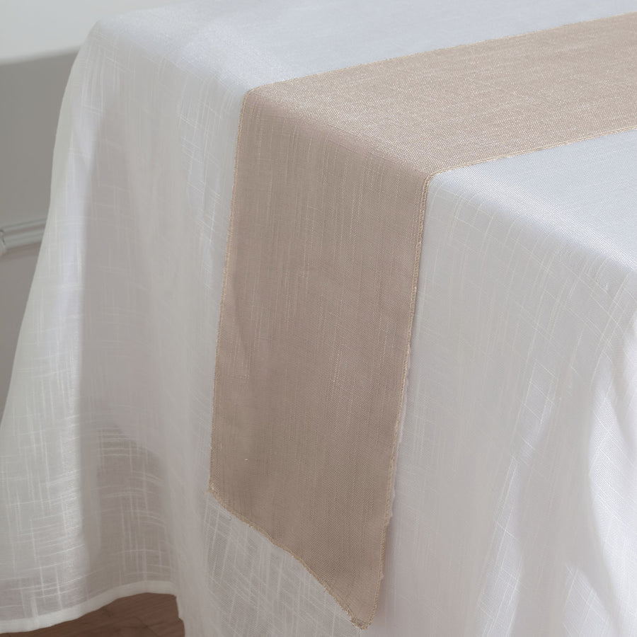 12x108 Taupe Linen Table Runner, Slubby Textured Wrinkle Resistant Table Runner