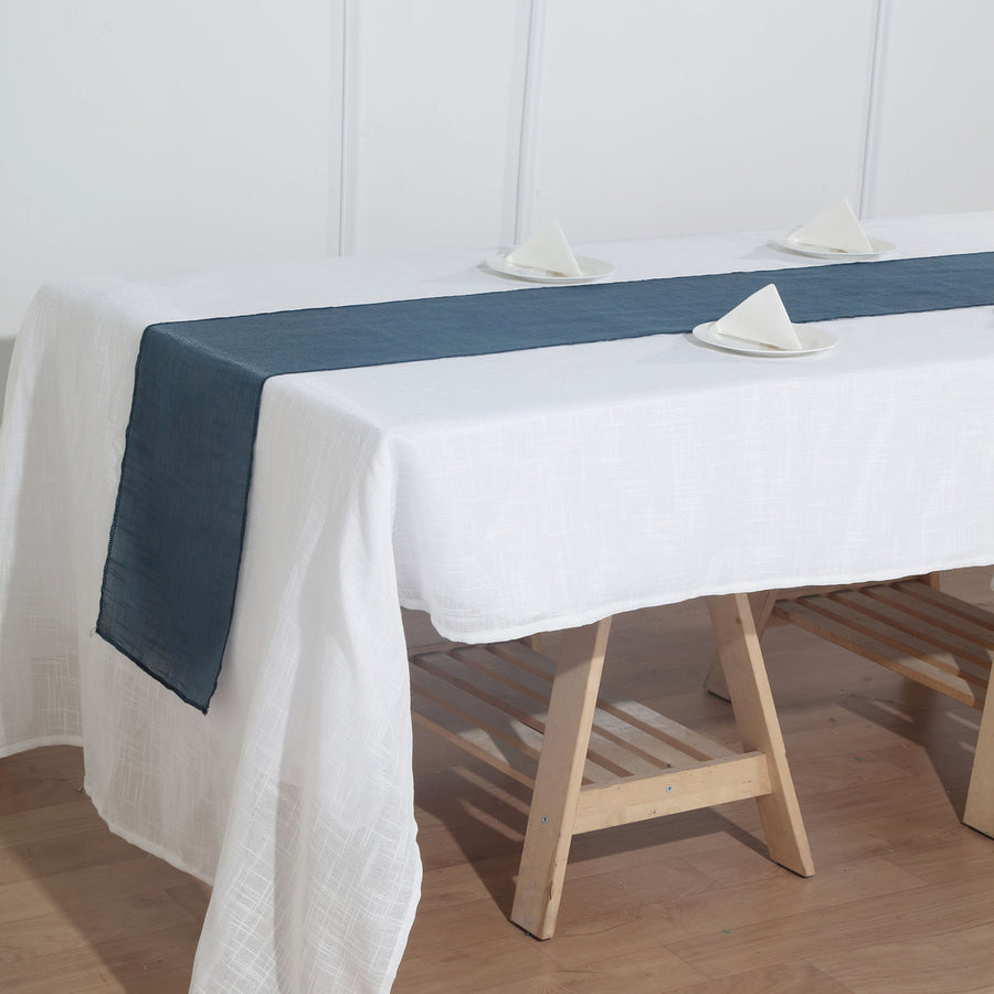 12x108 Blue Linen Table Runner, Slubby Textured Wrinkle Resistant Table Runner