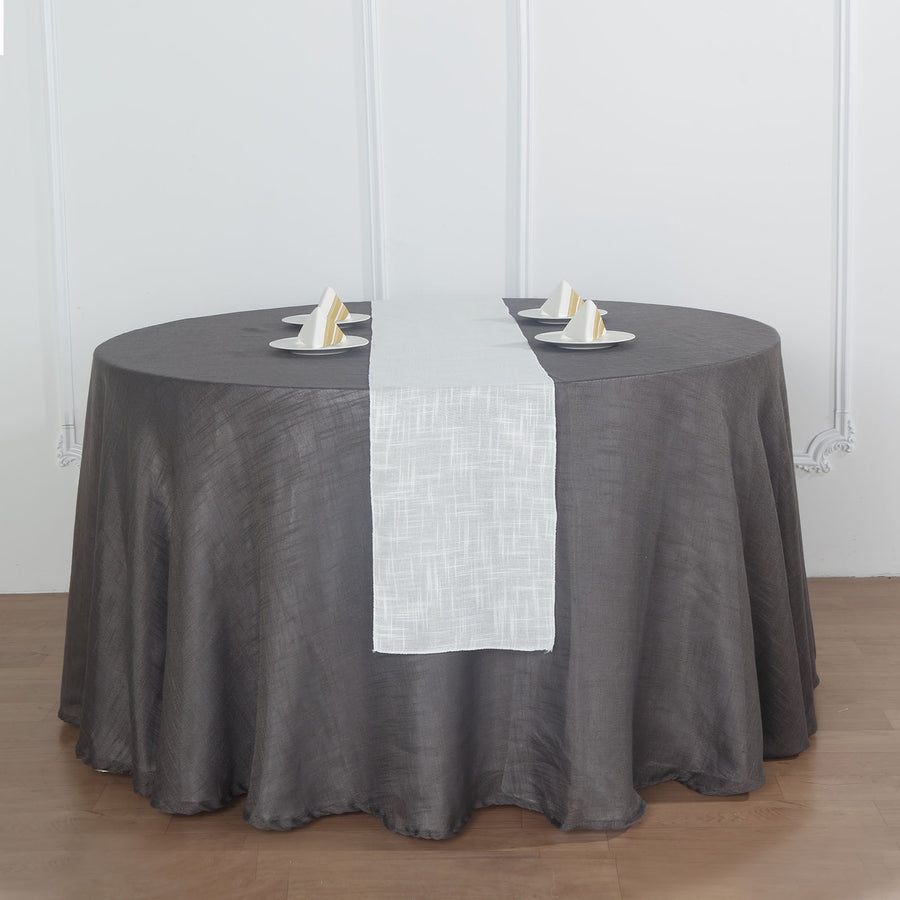 12x108 White Linen Table Runner, Slubby Textured Wrinkle Resistant Table Runner