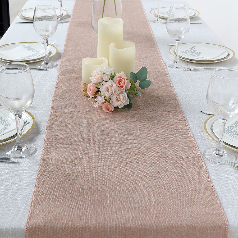 14x108Inch Dusty Rose Boho Chic Rustic Faux Burlap Cloth Table Runner
