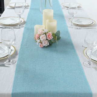 Turquoise Boho Chic Rustic Faux Burlap Cloth Table Runner