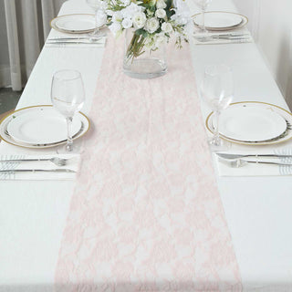 Add a Touch of Elegance with the Blush Vintage Rose Flower Lace Table Runner