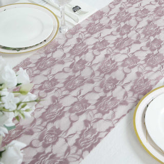 Enhance Your Table Setting with the Violet Amethyst Floral Lace Table Runner