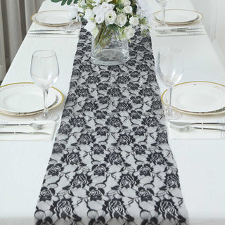 Add Elegance to Your Table with the Black Vintage Rose Flower Lace Table Runner