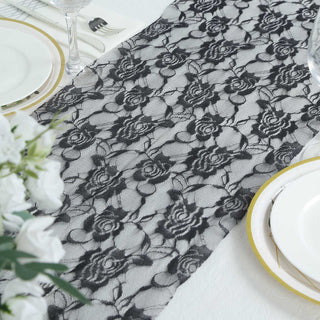 Enhance Your Table Setting with the Black Floral Lace Table Runner