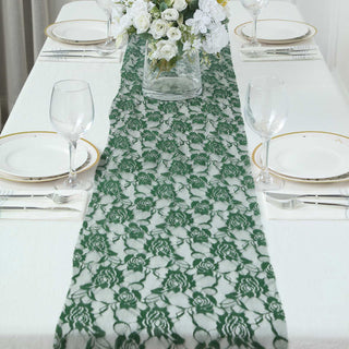 Hunter Emerald Green Vintage Rose Flower Lace Table Runner
