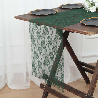 Create a Timeless and Elegant Table Setting with the Hunter Emerald Green Vintage Rose Flower Lace Table Runner