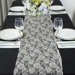 Elevate Your Event with the Ivory Vintage Rose Flower Lace Table Runner