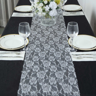 Add Elegance to Your Event with the White Vintage Rose Flower Lace Table Runner