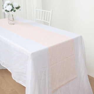Elegant Blush Floral Lace Table Runner