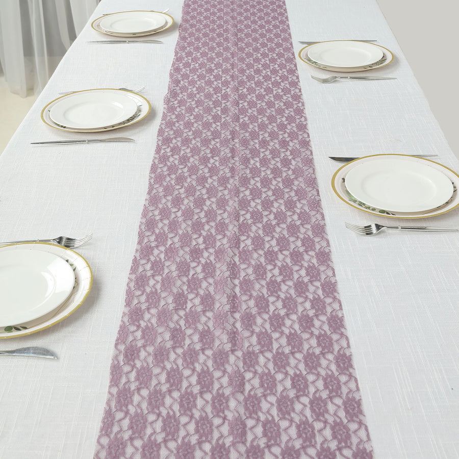 12Inchx108Inch Violet Amethyst Floral Lace Table Runner