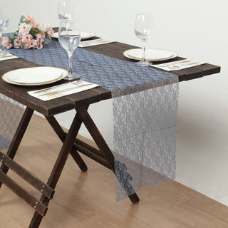Elevate Your Table Decor with the Dusty Blue Floral Lace Table Runner
