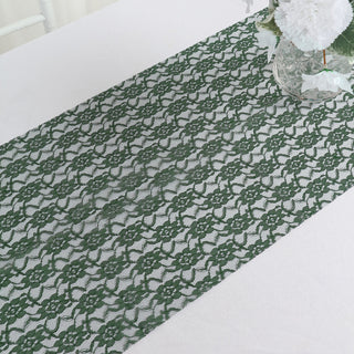 Elevate Your Table Setting with the Hunter Emerald Green Floral Lace Table Runner