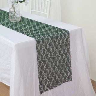 Enhance Your Event Décor with the Hunter Emerald Green Floral Lace Table Runner