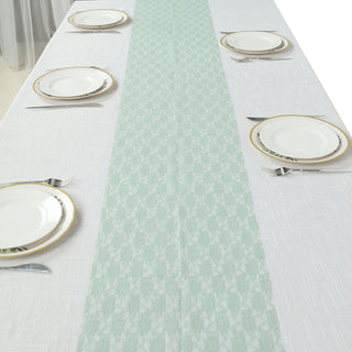 Add a Touch of Sophistication with the Sage Green Floral Lace Table Runner