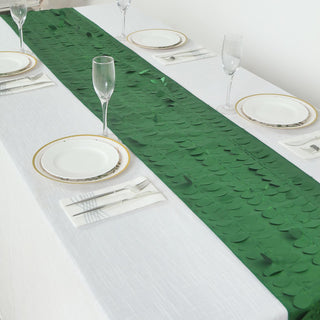 Green 3D Leaf Petal Taffeta Fabric Table Runner