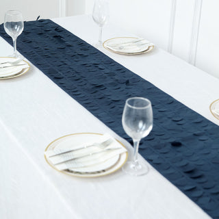 Navy Blue 3D Leaf Petal Taffeta Fabric Table Runner