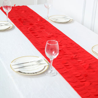 Add Elegance and Charm to Your Table with the Red 3D Leaf Petal Taffeta Fabric Table Runner