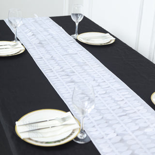 Elegant White 3D Leaf Petal Taffeta Table Runner for Stunning Tablescapes