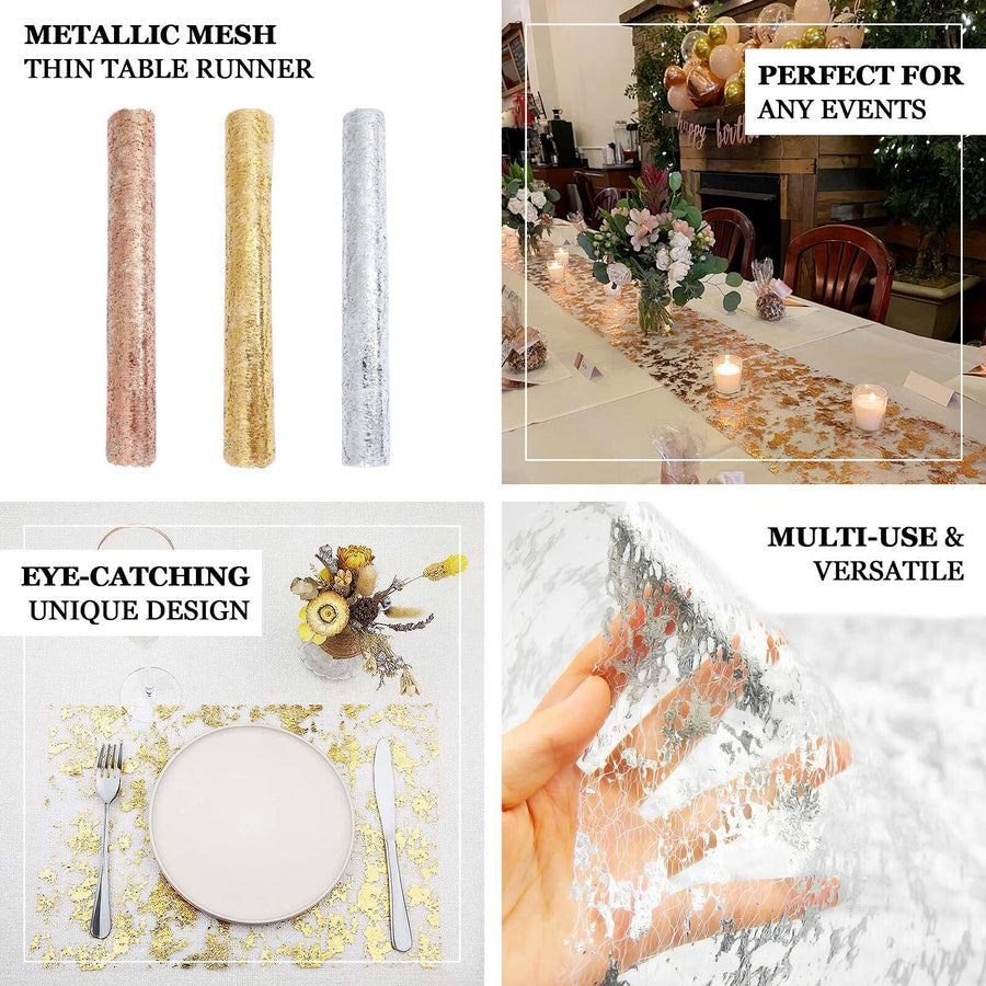 108inch Sparkly Metallic Gold Foil Thin Mesh Polyester Table Runner - 25GSM