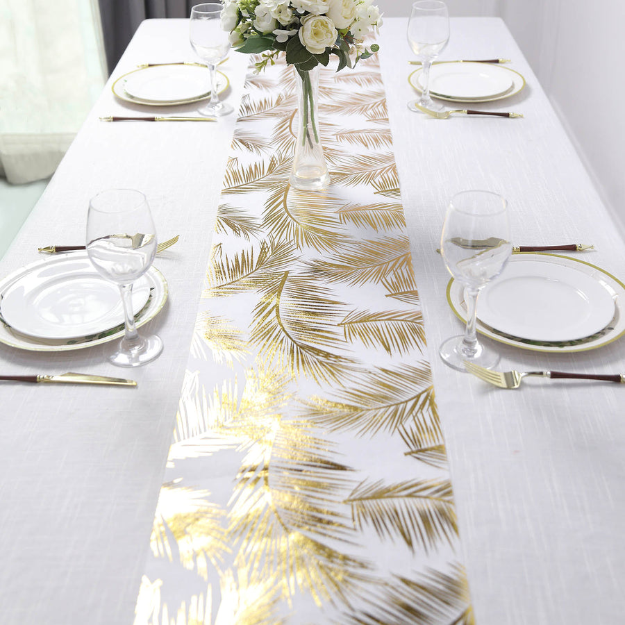 108inch Metallic Gold Palm Leaves Non-Woven Foil Table Runner