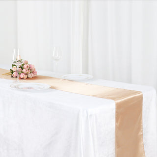 Timeless Beauty: Nude Satin Table Runner for Elegant Dining Table Decor