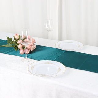Elevate Your Event Decor with the Peacock Teal Seamless Satin Table Runner