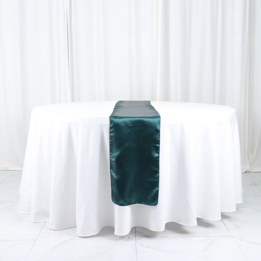 12inch x 108inch Peacock Teal Seamless Satin Table Runner