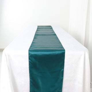 Create Unforgettable Memories with the Peacock Teal Seamless Satin Table Runner