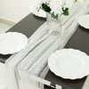 48inch x 120inch White Pearl Embellished Sheer Tulle Table Runner, Elegant Formal Table Linen