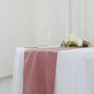 Transform Your Event Tables with the Dusty Rose Velvet Table Runner