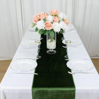 Enhance Your Event Decor with the Olive Green Velvet Table Runner