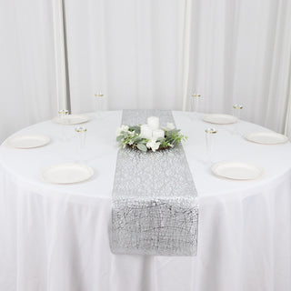 Add Glamour and Elegance to Your Table with the Metallic Silver Reversible Woven Vinyl Table Runner