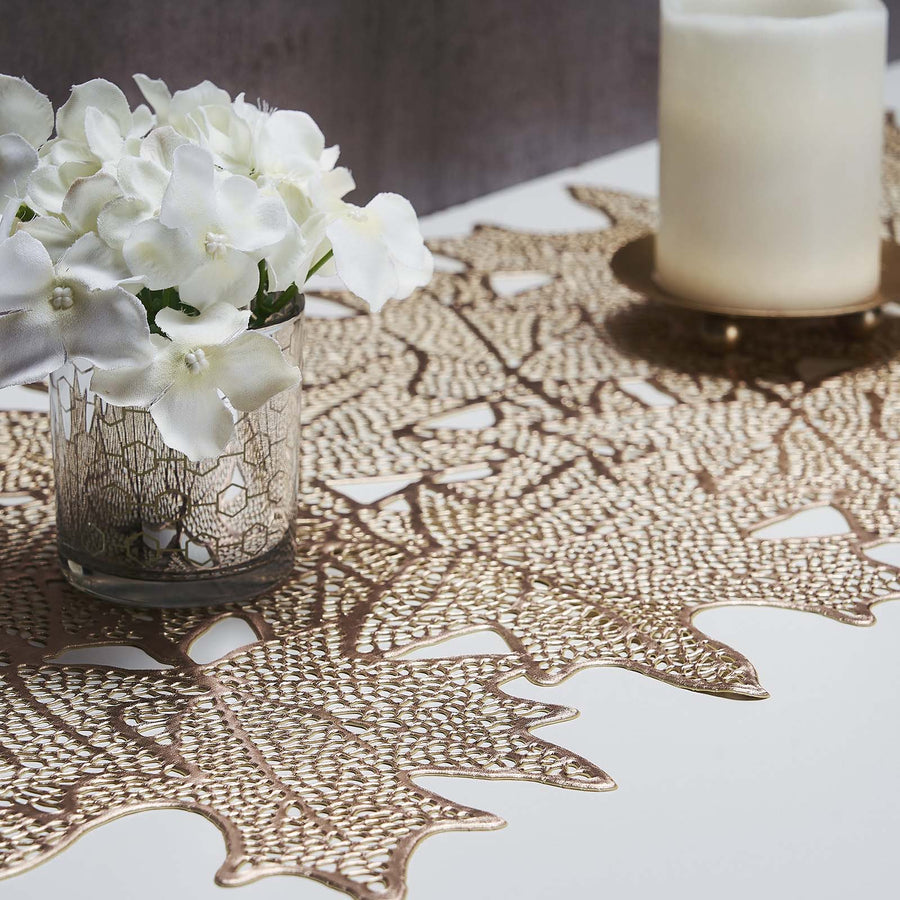 14 inches x 3FT | Gold Maple Leaf Vinyl Table Runner, Non Slip Dining Table Placemats