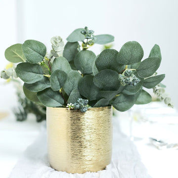 14 Stems Real Touch 12" Artificial Eucalyptus Leaf Flower Bouquet, Faux Silver Dollar Branches, Vase Floral Arrangement