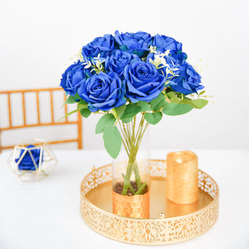 2 Bushes | 18" Real Touch Royal Blue Artificial Rose Flower Bouquet, Silk Long Stem Flower Arrangements
