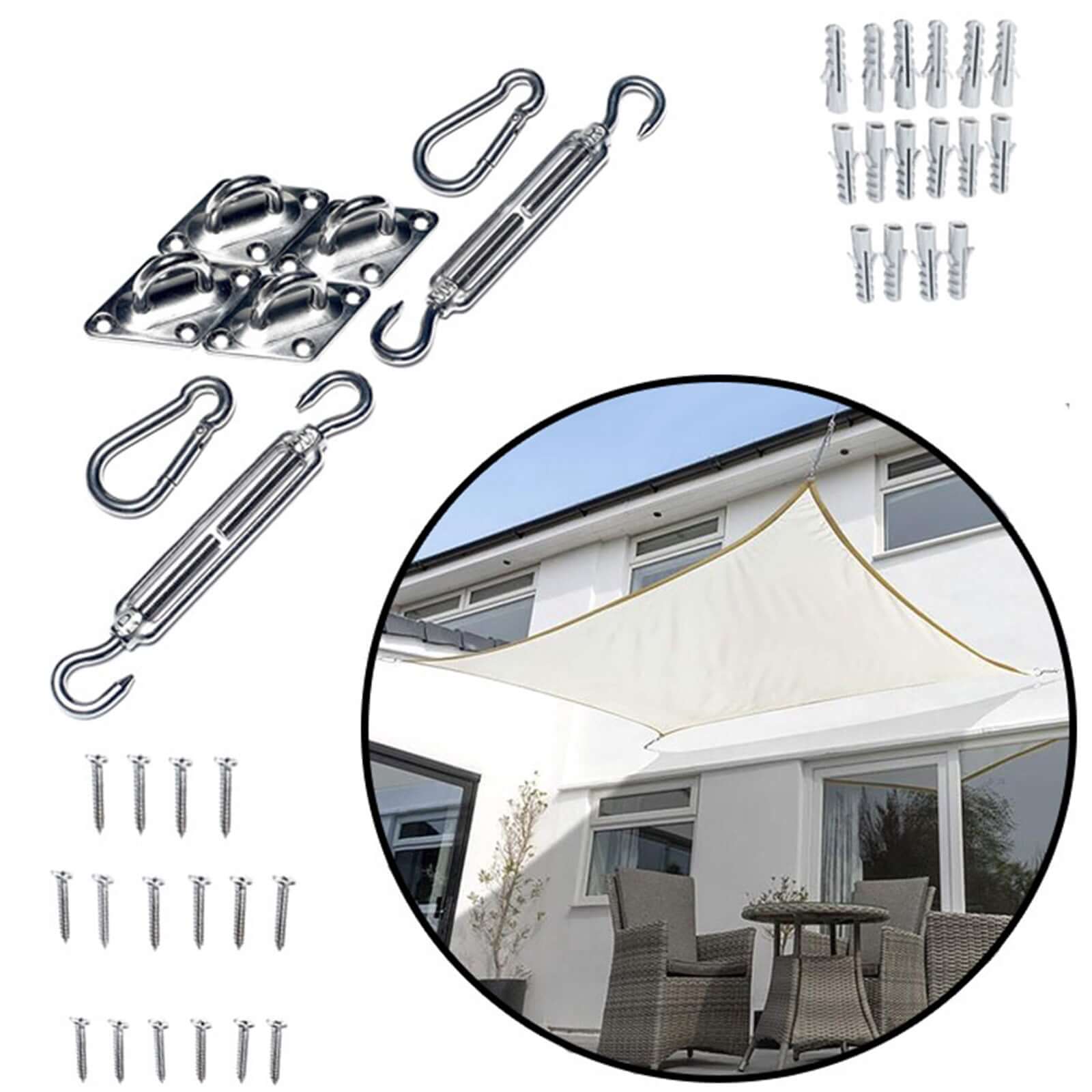 Sun Shade Sail Hardware Fitting accessories Turnbuckles Pad eyes Wire Rope  Kit