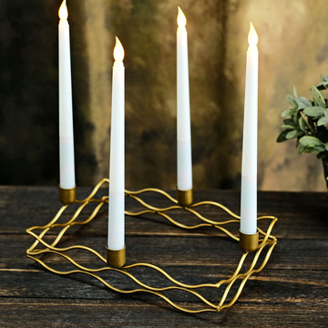 4 Arm Rectangular Gold Metal Taper Candle Wreath Candelabra Candlestick Holder - 12"x8"