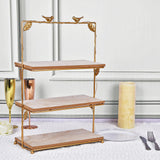 19Inch 3-Tier Rectangular Gold/Wood Slice Cheese Board Cupcake Stand Tower, Rustic Centerpiece