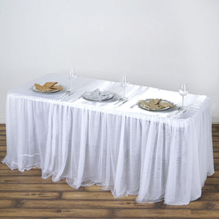 Add Elegance to Your Event with the 6ft Rectangular White 3 Layer Skirted Tablecloth