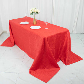 90"x132" Red Accordion Crinkle Taffeta Seamless Rectangular Tablecloth