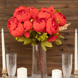 2 Pack | 19inch Red Artificial Peony Flower Wedding Bouquets, Faux Silk Flower Arrangements