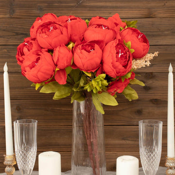 2 Pack 19" Red Artificial Peony Flower Wedding Bouquets, Faux Silk Flower Arrangements