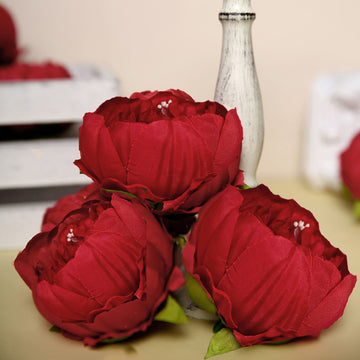 10 Pack | 3" Red Artificial Silk DIY Craft Peony Flower Heads