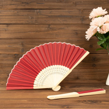 5 Pack Red Asian Silk Folding Fans Party Favors, Oriental Folding Fan Favors